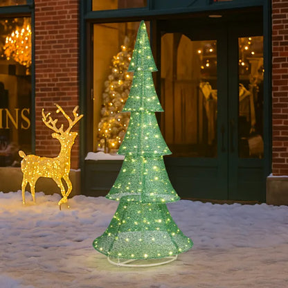 6FT Lighted Christmas Tree Yard Decorations, Pre-lit Pull Up Christmas Tree With 200 LED Warm White Lights For Xmas - view 4