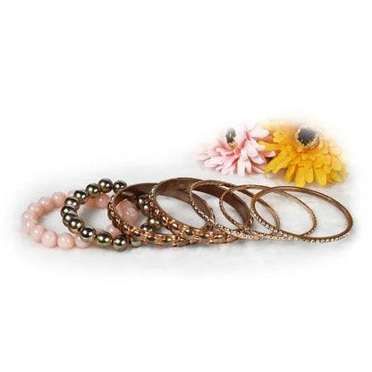 7-Piece Retro Burnished Gold Inlaid Rhinestones Bangle Bracelet Set - view 4