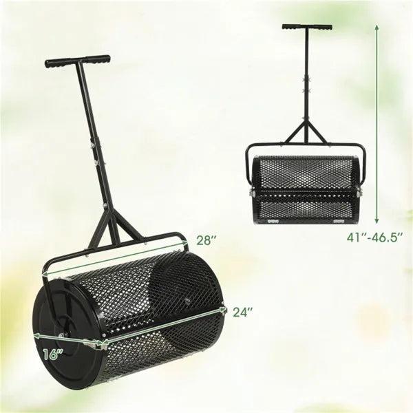 24" Lawn Topdressing Spreader With 0.75"×0.5" Mesh, Compost Spreader For Soil Sand Fertilizer Black - view 4