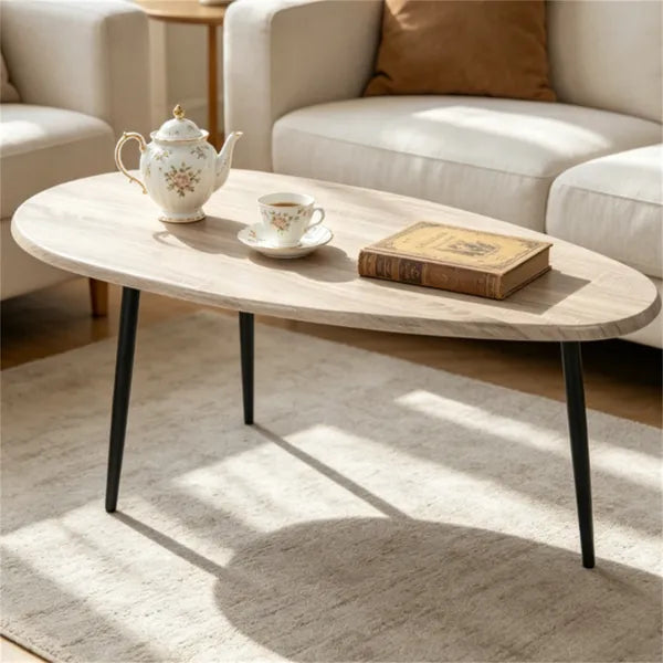 Gray Stylish Irregular Shape Coffee Table, Heavy-Duty Metal Base Oval Sofa Side Table