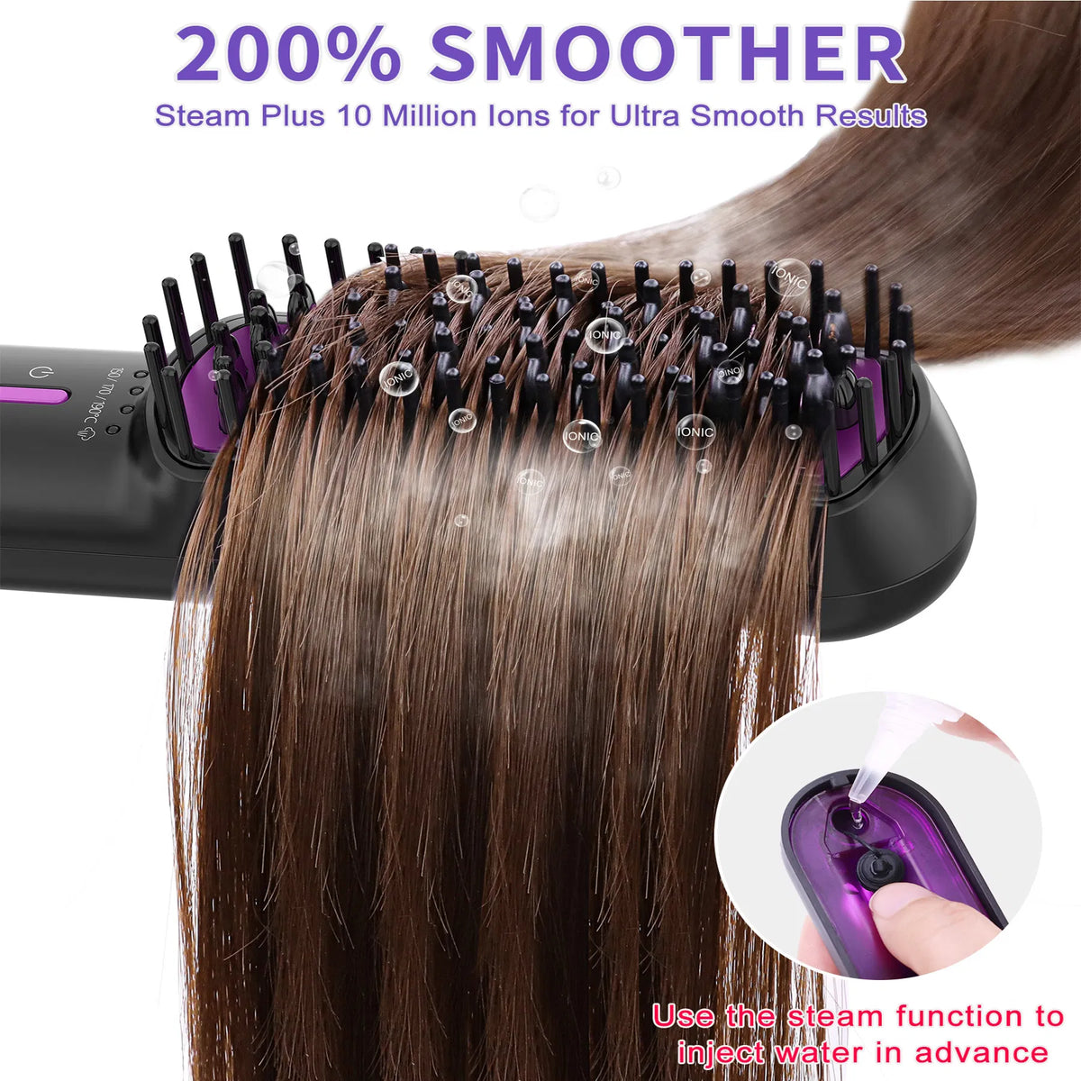 Hair Straightener Brush, Ionic Plus Steam Straightening Brush For Smooth, Anti-frizz Hair - view 7