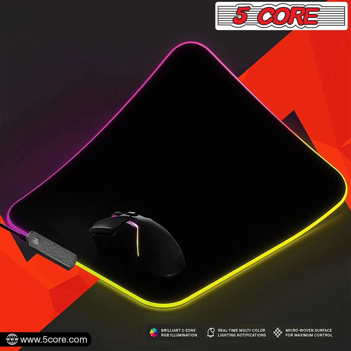 5Core Gaming Mouse Pad RGB 12 Light Modes 2 Zone Desk Mouse Mat w Rubber Base - view 6