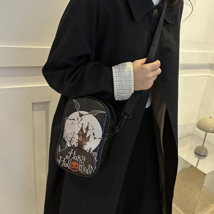 Halloween Graffiti Phone Bag Girls Funny Cartoon Pumpkin Ghost Bat Print Crossbody Bag For Women Mini Personality - view 3