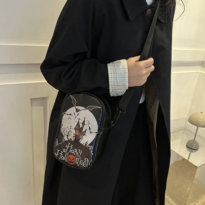 Halloween Graffiti Phone Bag Girls Funny Cartoon Pumpkin Ghost Bat Print Crossbody Bag For Women Mini Personality - view 3
