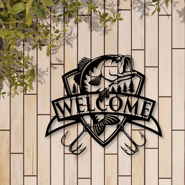 "1PC Fishing Metal Plaque - Welcome Sign, Bass Fishing Metal Piece, Fish Metal Indicator, Bass Fishing Artwork - view 8
