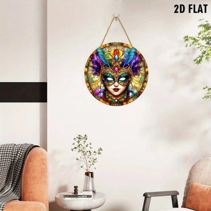 Carnival Mask Acrylic Pendant Colorful Feathers Gemstones Design for Indoor Outdoor Decor - view 7