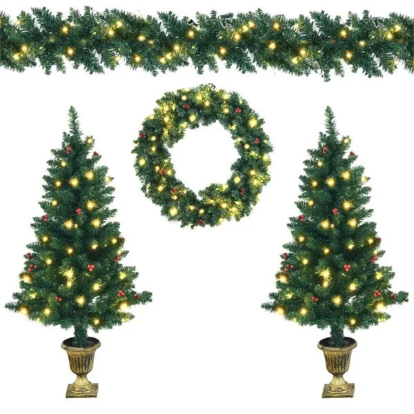 4 Pieces Christmas Decoration Set With Garland Wreath And Entrance Trees - view 4