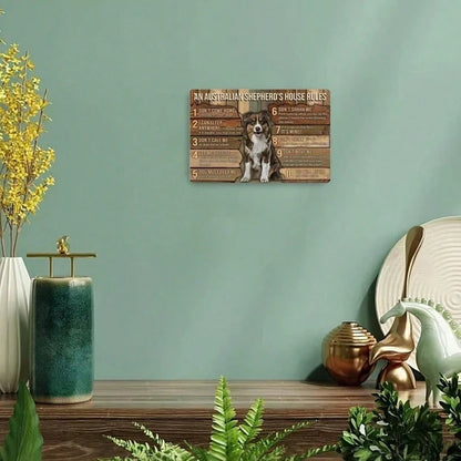 1pc Australian Shepherd Metal Tin Sign, House Rules Wall Art, Funny Pet Commands Decor, Decor - view 5
