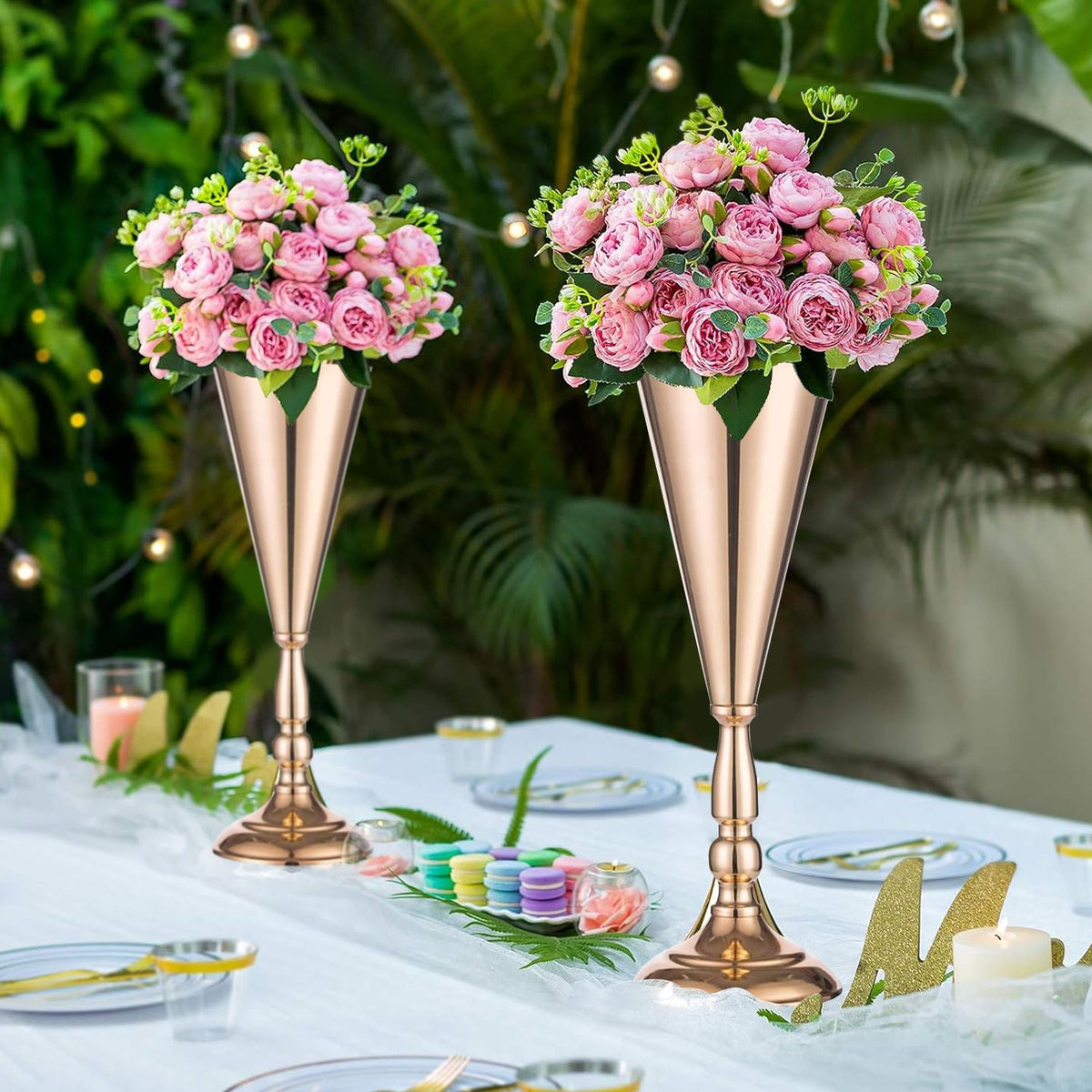 Golden Vase Flower Wedding Centerpieces For Tables 14 In Tall Flower Display Stand Wedding Metal Flower Arrangement - view 3