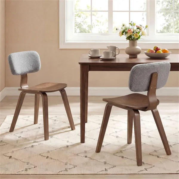 Set Of 2 Dining Chair Set (Grey&Walnut), Teddy Velvet Upholstery & Plush Padded Design - view 3