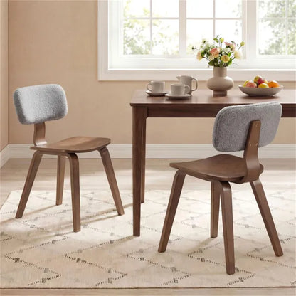 Set Of 2 Dining Chair Set (Grey&Walnut), Teddy Velvet Upholstery & Plush Padded Design - view 3