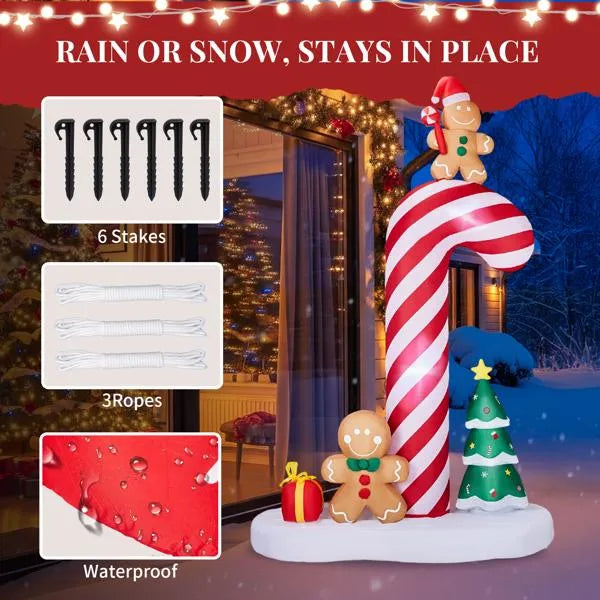 8.2FT Lighted Christmas Inflatable Decoration, Inflatable Giant Candy Cane With Gingerbread Men - view 5
