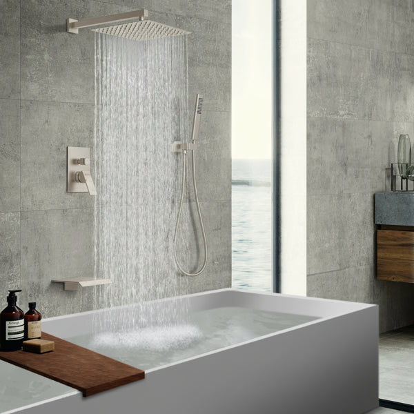 Male NPT Brushed Nickel Shower System, 12 Inch Shower Fixtures Rain Shower Head With Handheld Shower Spray, Wall Mount - view 4