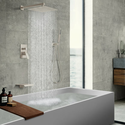 Male NPT Brushed Nickel Shower System, 12 Inch Shower Fixtures Rain Shower Head With Handheld Shower Spray, Wall Mount - view 4