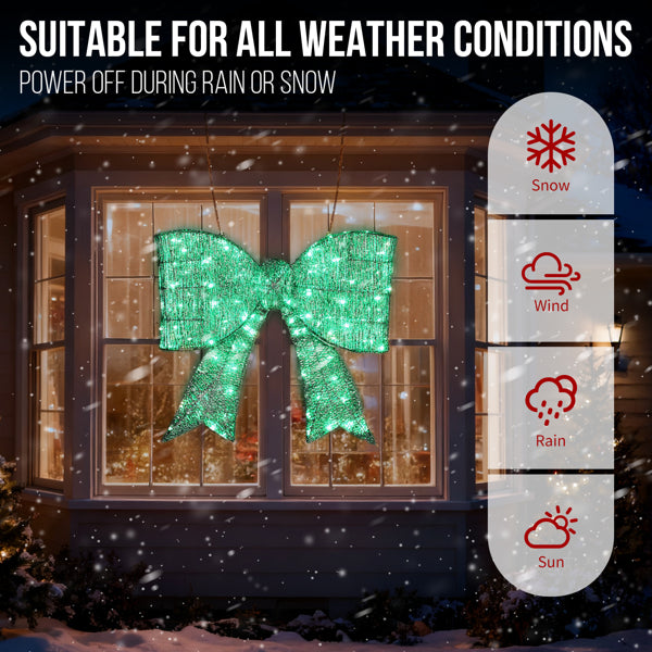 Pre-lit Outdoor Giant Bowknot Christmas Decoration, Lighted Metal Frame With 124 Green LED Lights - view 3