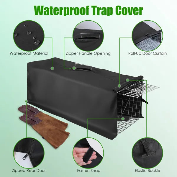 Humane Cat Trap Cage With Waterproof Cover Gloves Catch Release Live Animal Rodent Cage Collapsible Galvanized Wire - view 2