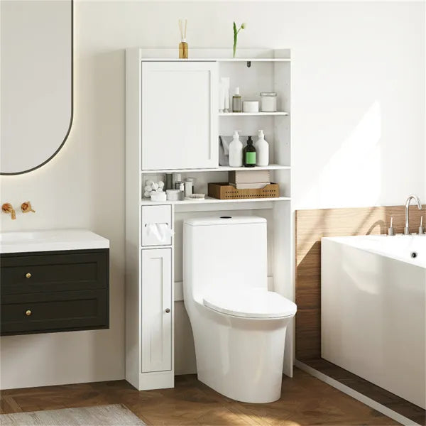 Over-The-Toilet Storage Cabinet White- 1 Top Shelf 2 Enclosed Cabinets Toilet Paper Holder - view 8