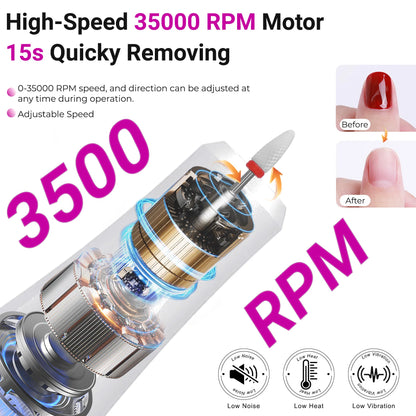 Portable Electric Nail Drill 35000RPM Nails Milling Cutter Wireless Pedicure Grinder Rechargeable Nail Drilling Machine - view 2