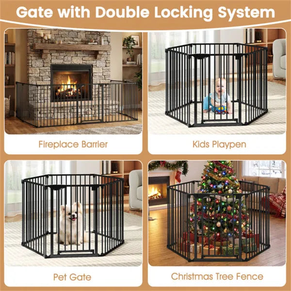 6-Panel Expandable Safety Gate (34.5"-154"), 270° Rotatable Baby/Pet Barrier For Fireplace Stairway Doorway-Black - view 3