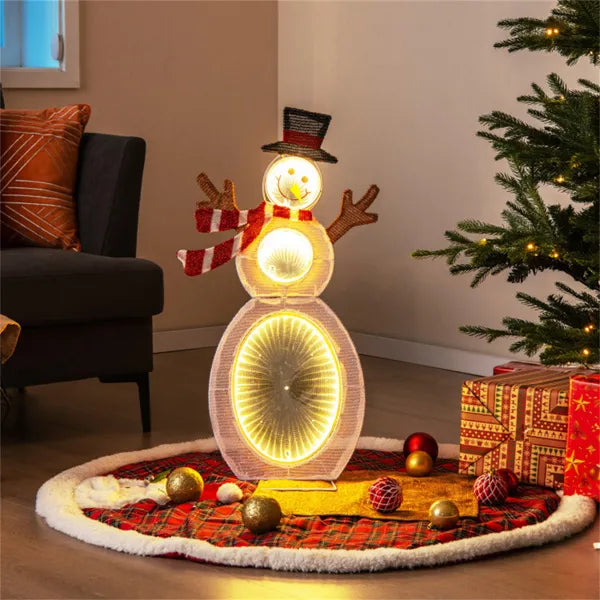 Christmas Decoration Lighted Snowman With LED Lights And Metal Stand