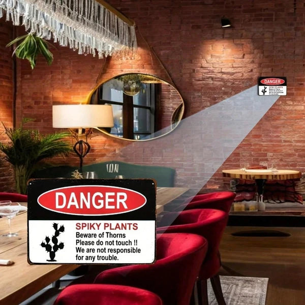 1pc Fun Spiky Plant Warning Sign, Cactus Danger Metal Plate, Heavy-Duty Aluminum Decor - view 3