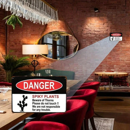 1pc Fun Spiky Plant Warning Sign, Cactus Danger Metal Plate, Heavy-Duty Aluminum Decor - view 3