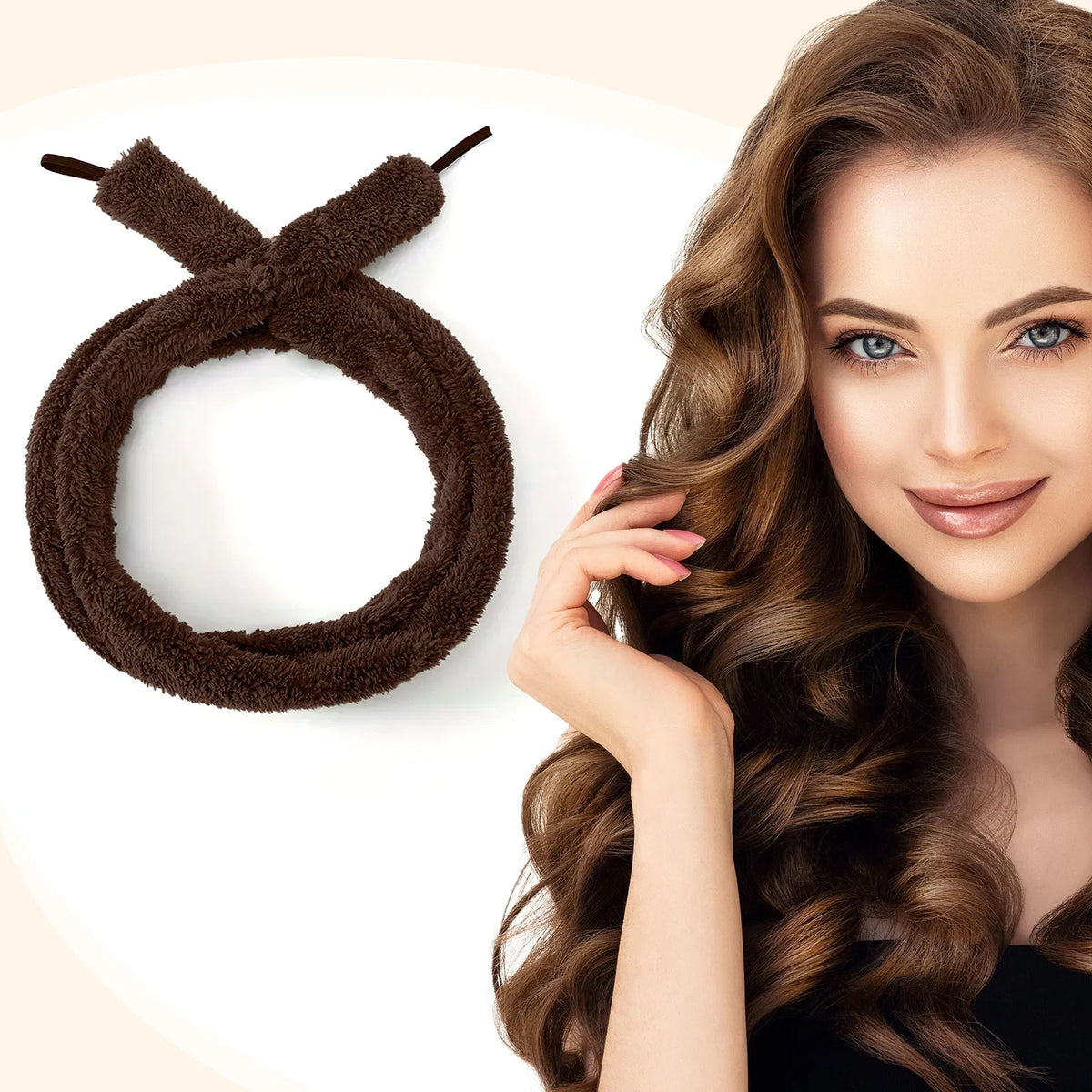 Satin Heatless Hair Curler, Lazy Natural Soft Wave DIY Heatless Curls For Sleep In Overnight, For All Hair Types - Brown - view 3