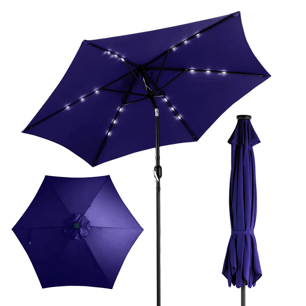 9ft Solar LED Patio Umbrella With Push Button Tilt & Crank, 6 Ribs Waterproof Polyester Outdoor Market Table Umbrella - view 2