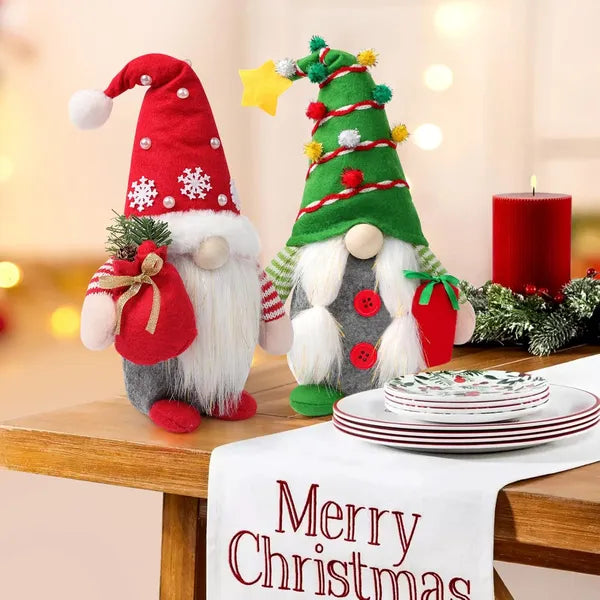 Set Of 2 Christmas Gnome Plush Decorations, Xmas Farmhouse Tiered Tray Tree Christmas Decor Doll Collectible Figurines - view 3