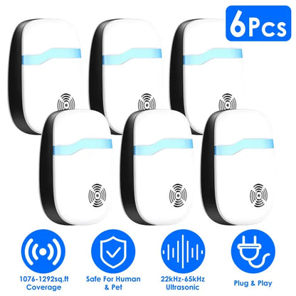 6 Packs Ultrasonic Pest Repellers Electric Plug-In Indoor Pest Control Mouse Repellent Chaser Deterrent Rodent Chaser