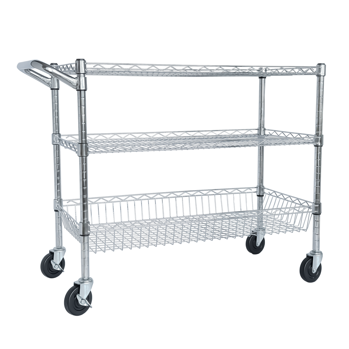 Heavy Duty Rolling Utility Cart,3 Tier Rolling Carts With Wheels,with Handle Bar & Shelf Liners