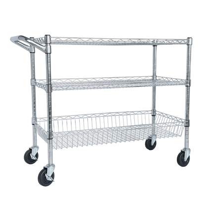 Heavy Duty Rolling Utility Cart,3 Tier Rolling Carts With Wheels,with Handle Bar & Shelf Liners