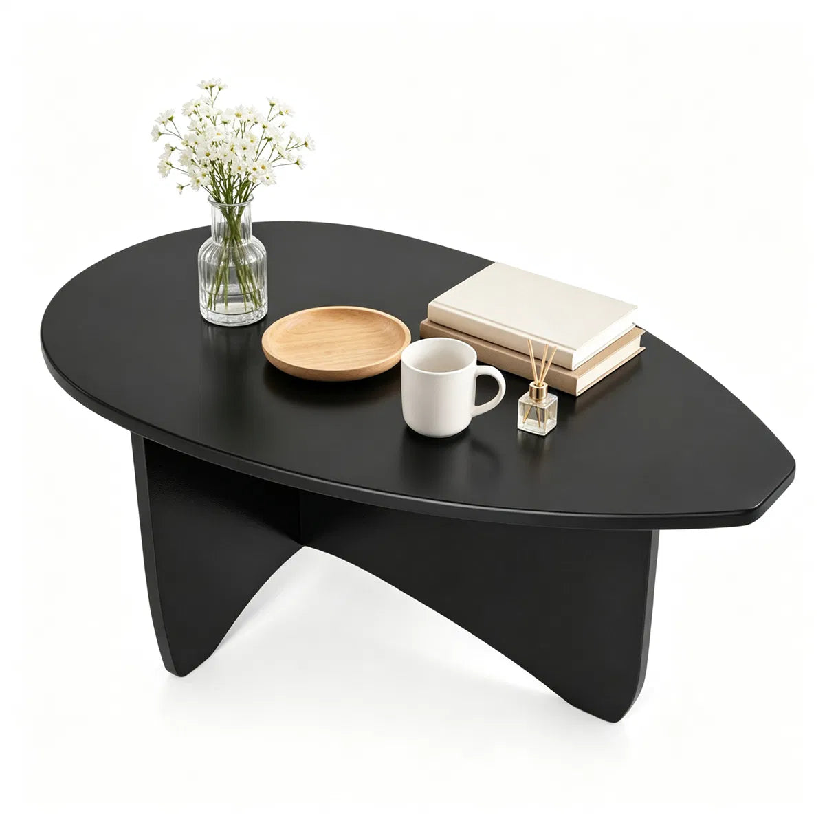 Oval Modern Coffee Table, Engineered Wood Low Accent Table with TShaped Arched Base - view 2