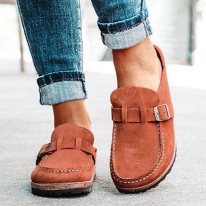 Frosted Suede Round Head Belt Buckle One Pedal Flat Comfortable Foam Bottom Slippers - view 4