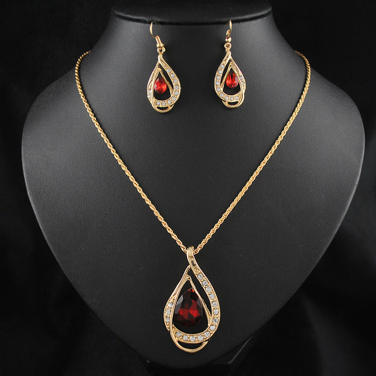 Double Drop Crystal Set Necklace Earrings - view 2