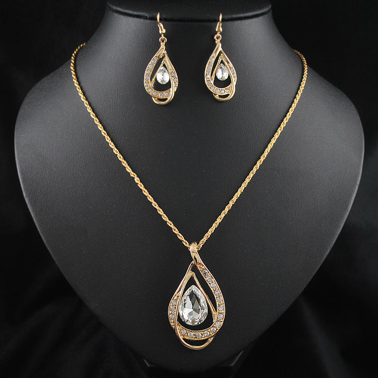 Double Drop Crystal Set Necklace Earrings - view 4