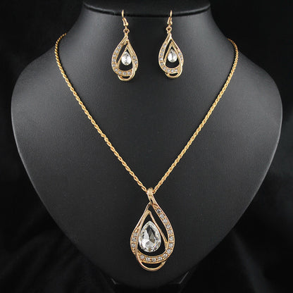 Double Drop Crystal Set Necklace Earrings - view 4