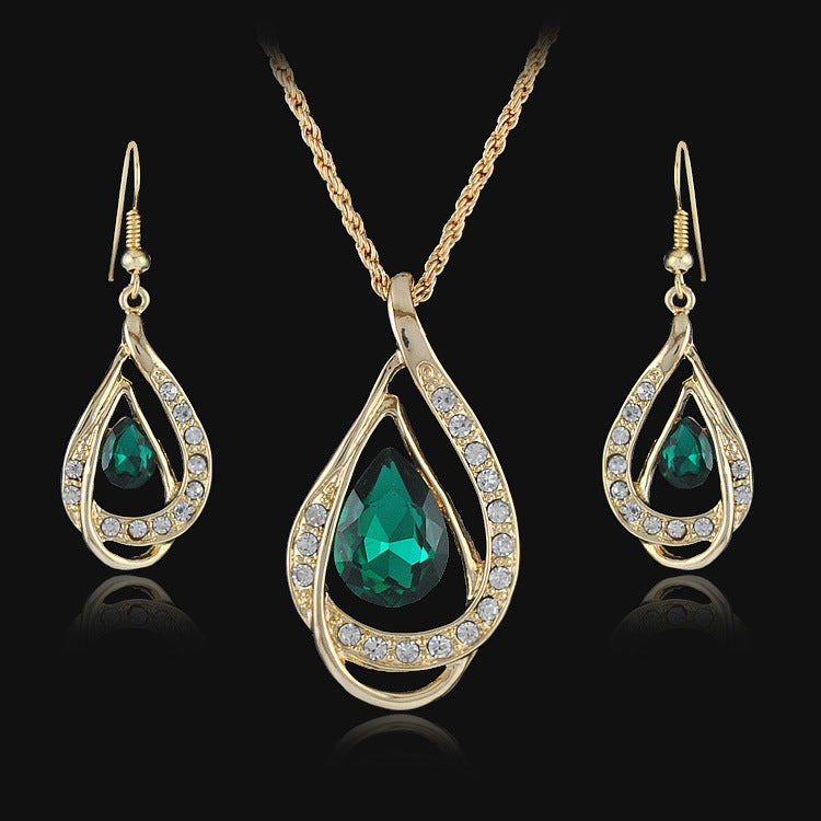 Double Drop Crystal Set Necklace Earrings - view 5