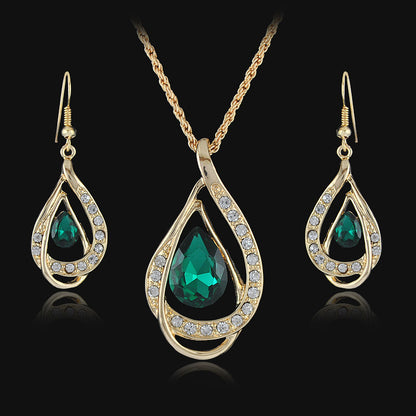 Double Drop Crystal Set Necklace Earrings - view 5