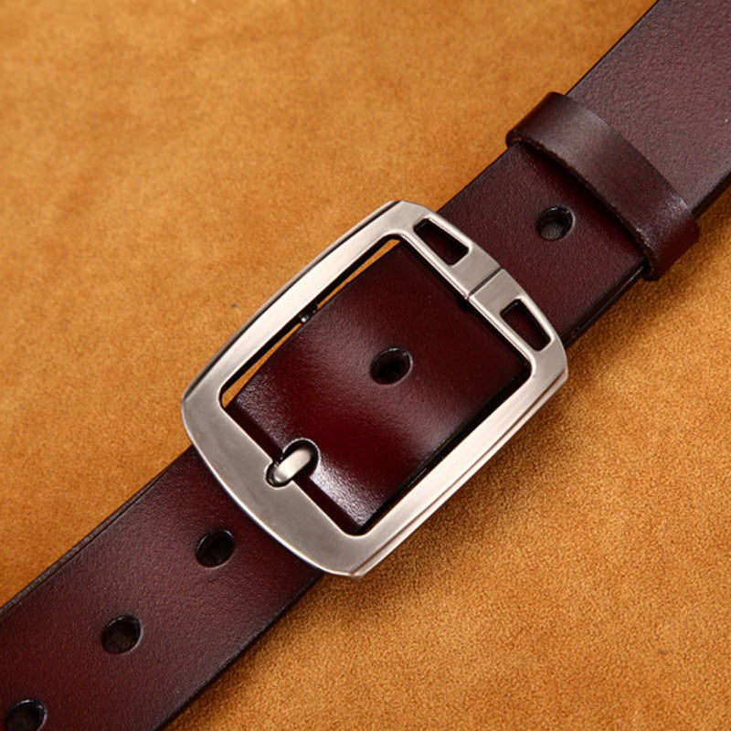 Leather Cowskin Vintage Jean Belt Pin Buckle Simple Men's Belt Wide - view 7