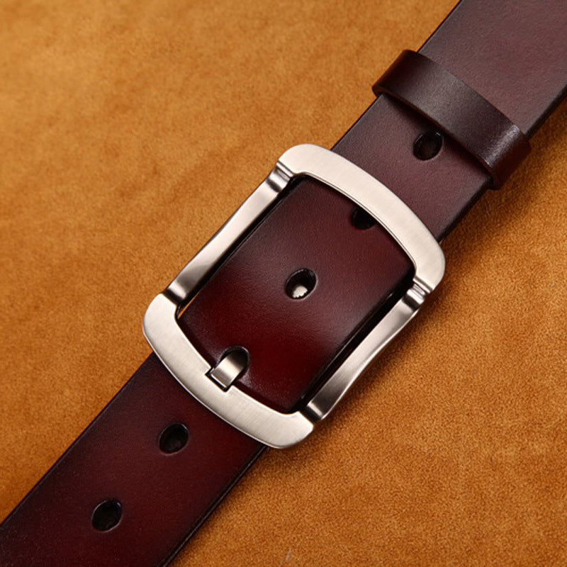 Leather Cowskin Vintage Jean Belt Pin Buckle Simple Men's Belt Wide - view 9