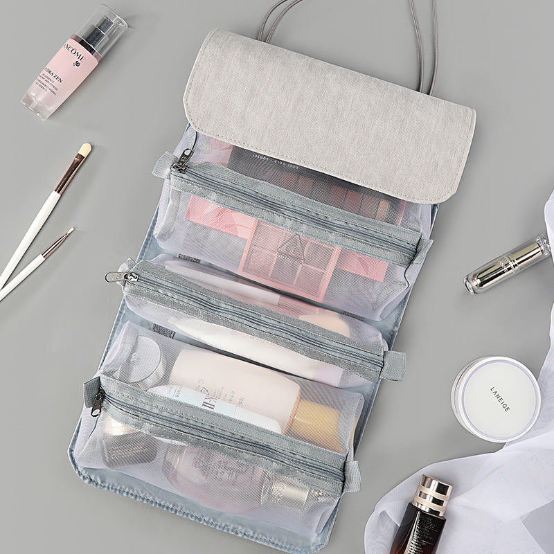 Detachable Make-Up Bag Foldable Box Large Capacity 4-Room Travel Portable Inner Zipper Cosmetic Pack with Handle - view 2