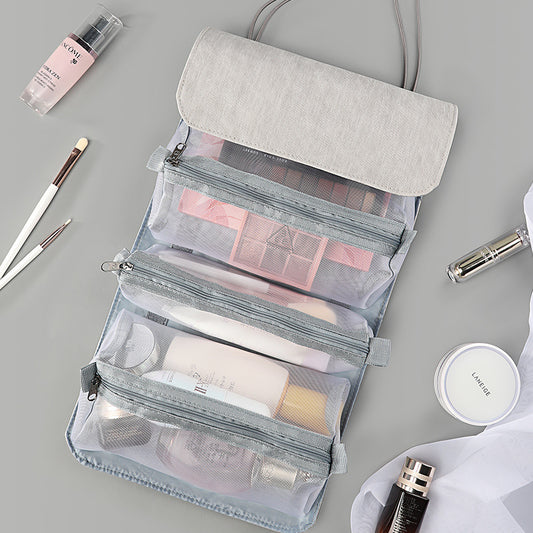 Detachable Make-Up Bag Foldable Box Large Capacity 4-Room Travel Portable Inner Zipper Cosmetic Pack with Handle - view 2