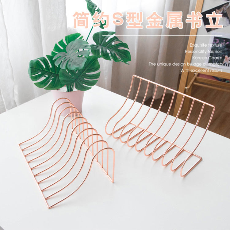 10 Grid File Storage Shelf Book Stand Bookend Nordic Wrought Iron Organizer Holder for Home Office - view 5