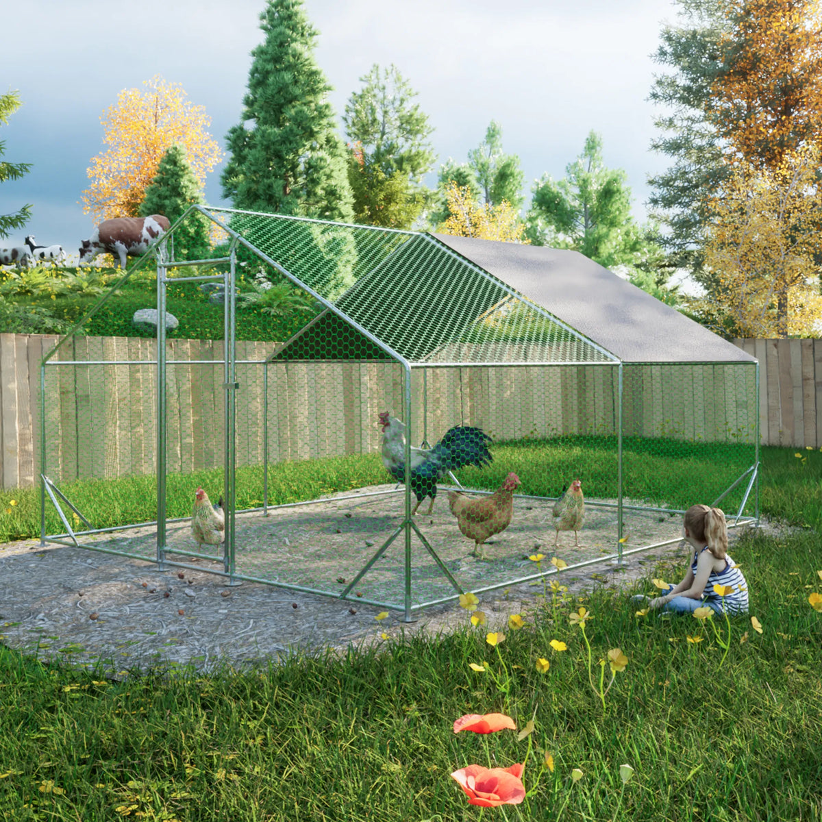 10 x 13ft Outdoor Large Metal Chicken Run Coop with 1 piece of Waterproof Cover - view 4