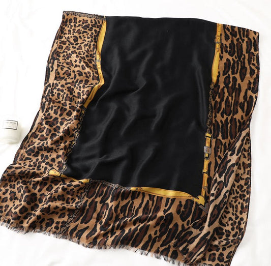 Men's And Women's Cotton Scarf Casual Leopard Print Long Gauze Scarf - view 2