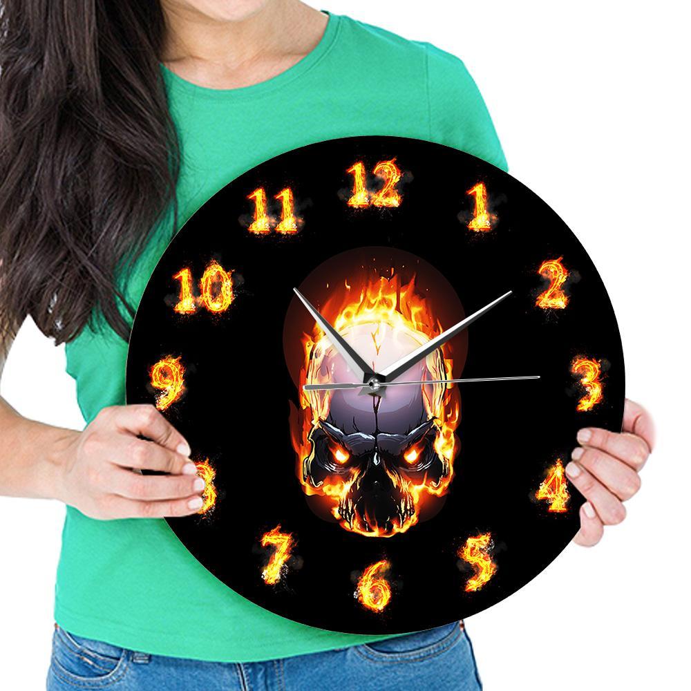 Burning Skull Wall Clock Hell Demon Death Skull Clock - view 3