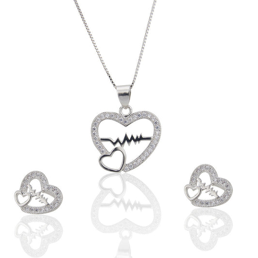 Romantic Heart Jewelry Set Earrings Earrings Necklace - view 2