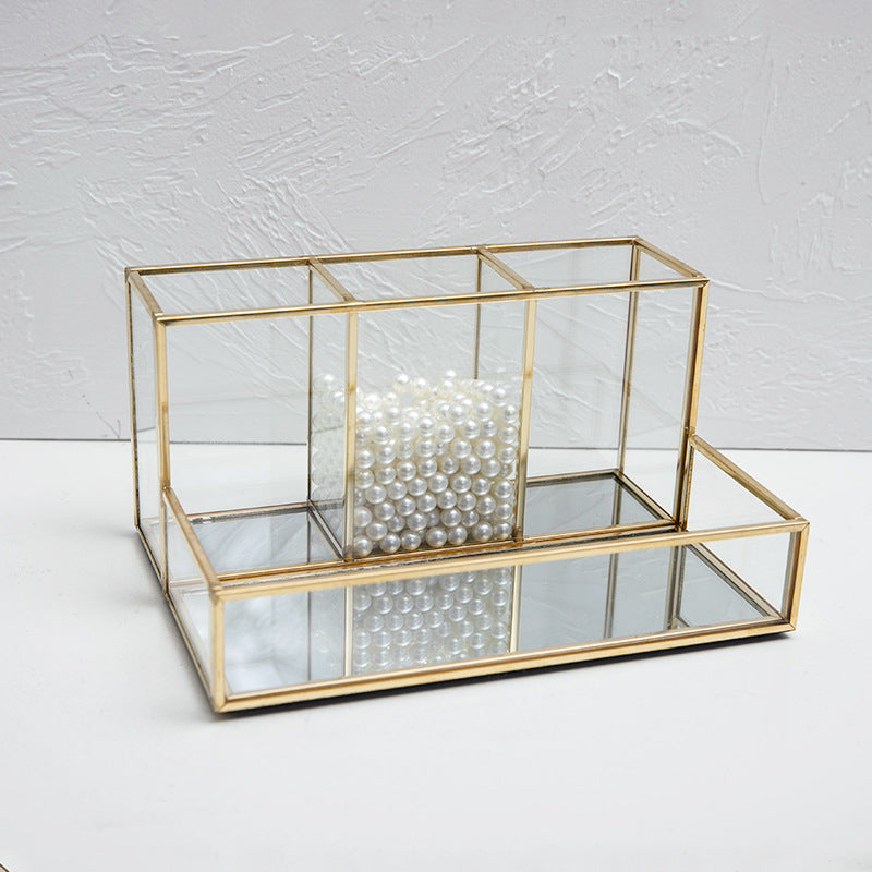 Glass Makeup Organizer Bathroom Cosmetic Organizer With Golden - view 4