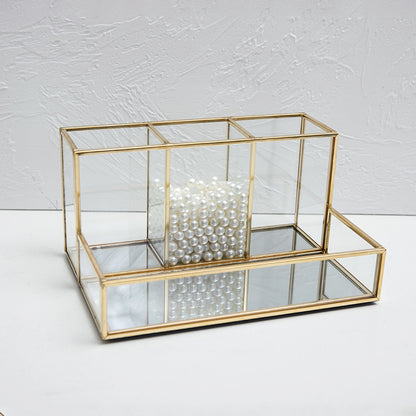Glass Makeup Organizer Bathroom Cosmetic Organizer With Golden - view 4